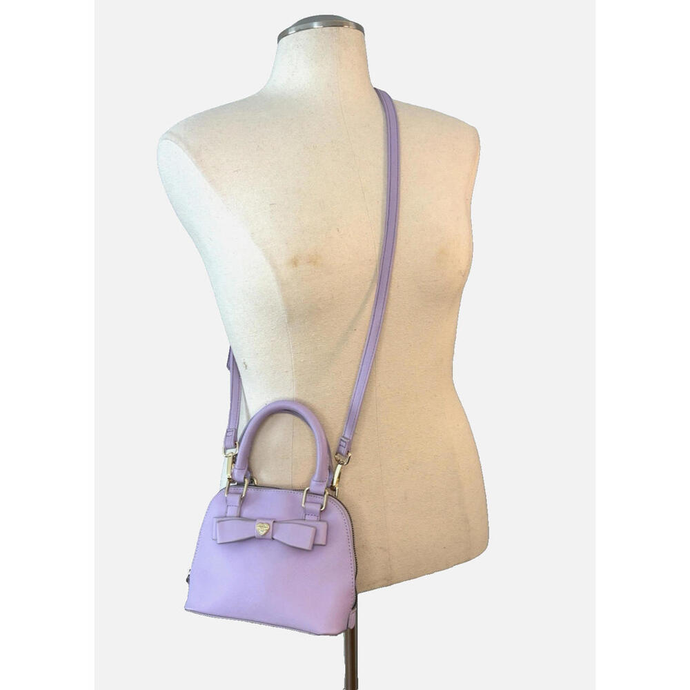 Betsey Johnson Mini Barrel Lavendar Handbag Adj Cross Body Purse Bag Bow EUC